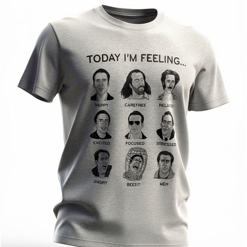 Nicolas Cage Headline Today “I Feel Like” Gray T-Unisex Adult SZ Small